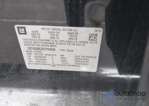 2015 GMC Sierra 1500 Sle z USA, uszkodzony, nr VIN 1GTV2UEC3FZ164339